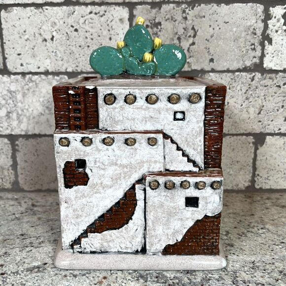 Cactus Adobe House Southwest Desert Cookie Jar Vintage 1990’s 8” X 5” READ - Picture 1 of 12